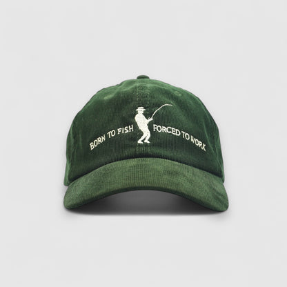 Corduroy Cap - Born To Fish Forced to Work - Olive Green