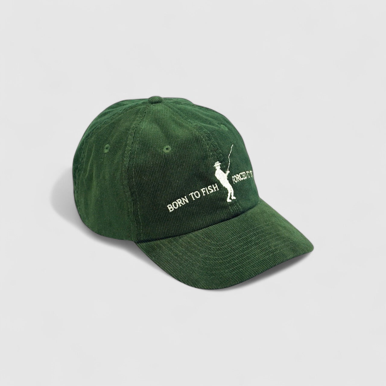 Corduroy Cap - Born To Fish Forced to Work - Olive Green